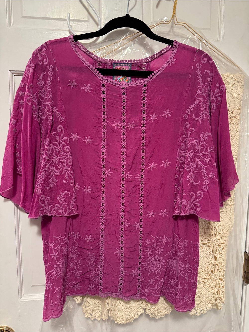 Johnny Was Fuchsia Embroidered Eyelet Tunic